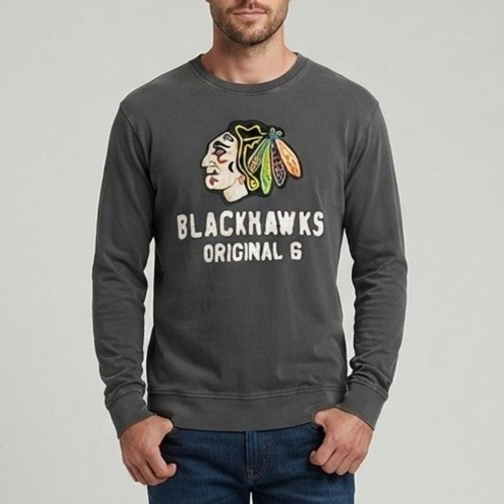 Vintage Red Jacket Chicago Blackhawks‎ Original 6 Mens Shirt Medium Gray NHL